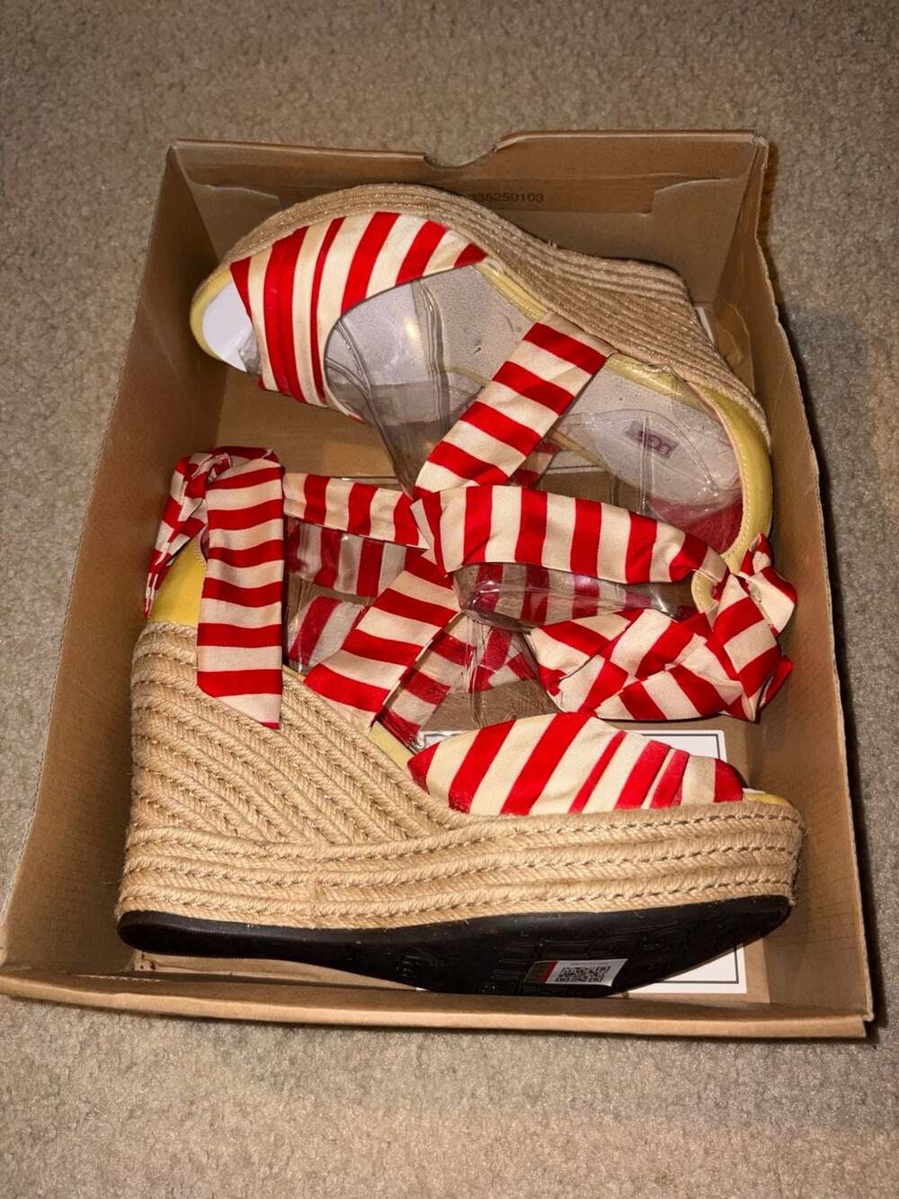 UGG Australia Lucianna Stripe Red and White Wedge Espadrille Sandals Size 10